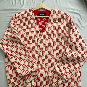 We11done Red and Cream Cardigan Sweater